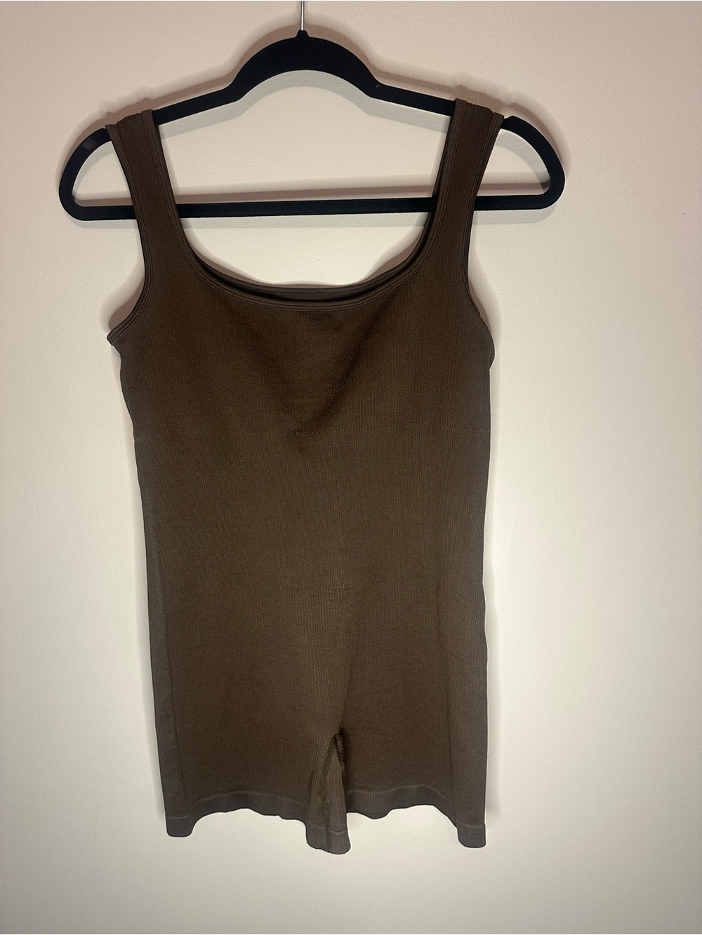 Brown Ribbed Tank Romper